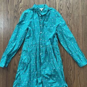 J. Crew Teal Floral Long Sleeve Dress